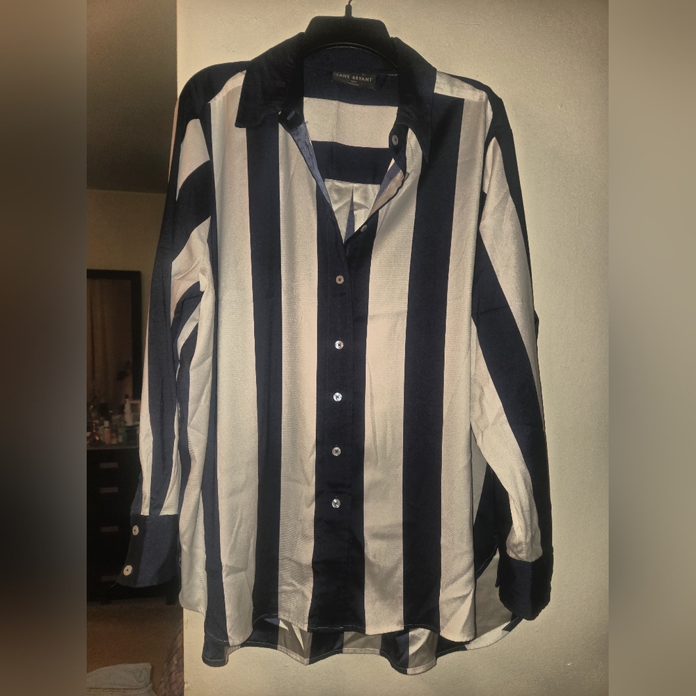 Women's Navy and White Striped Shirt